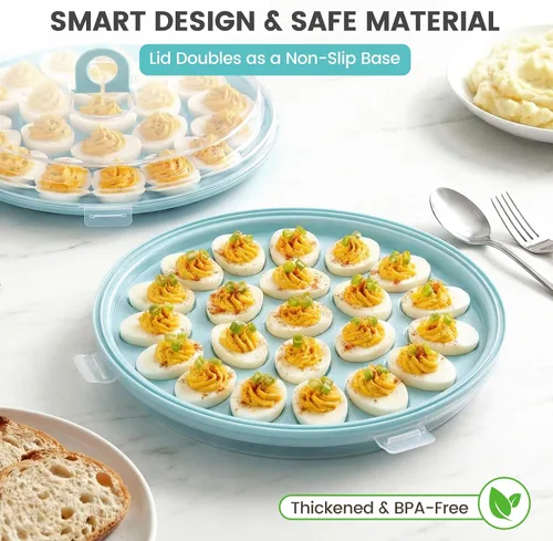 Vista 4 de HAKSEN Recipientes para huevos rellenos con tapa, bandeja portátil con 22 ranuras para portador de huevos rellenos para fiestas navideñas y cocina