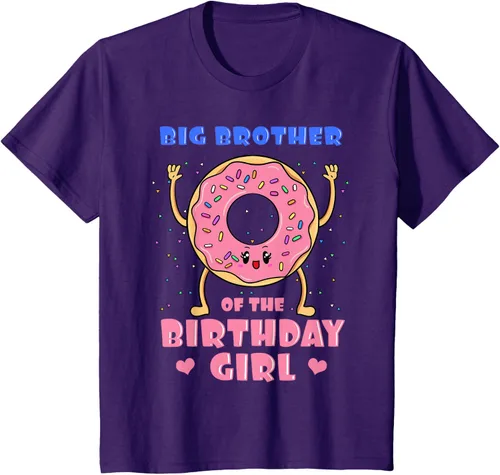 Vista 28 de Big Brother Of The Birthday Girl Donut Bday Party Bro Sib Camiseta, Negro, S