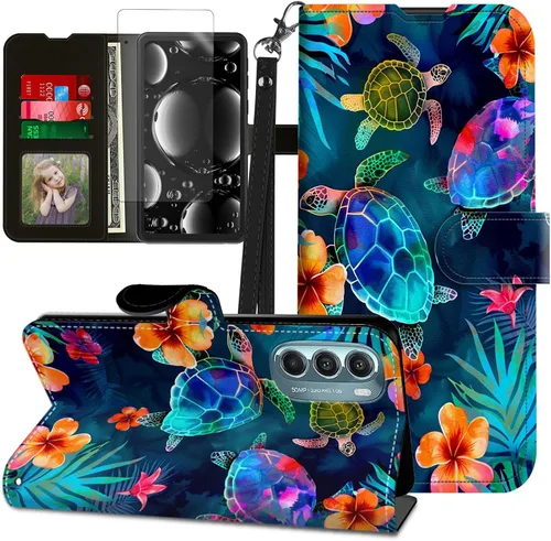 Vista 321 de Funda para Motorola Edge 2022 con protector de pantalla, soporte y tarjetero y correa para la muñeca, funda magnética para Moto Edge 2022 5G UW Lobo