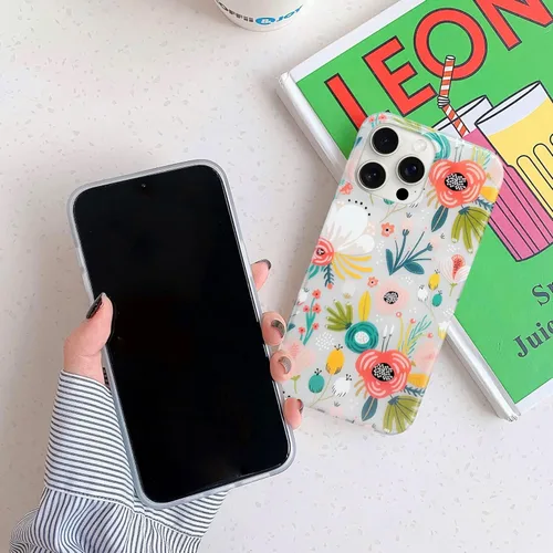 Vista 8 de J.west Funda para iPhone 13 Pro Max, funda transparente floral flexible de TPU a prueba de golpes, diseño elegante transparente, funda protectora