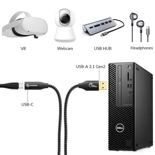 Vista 5 de PHIXERO [10Gbps] Adaptador USB C hembra a USB macho 3.1 Gen 2 (1 pie), adaptador USB A a USB C de carga rápida de 3A con transferencia de datos