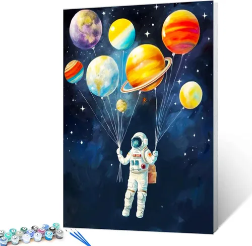 Vista 7 de Tucocoo Graffiti Astronauta - Pintura por números para adultos, espacio exterior, astronauta, pintura al óleo digital, pintura acrílica, kits