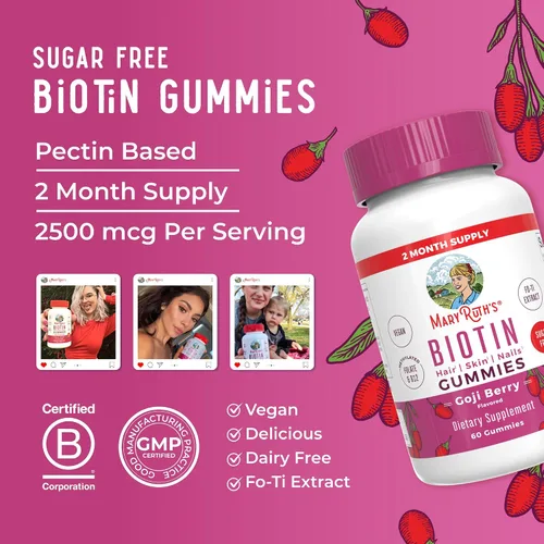 Vista 8 de Biotina Sin azúcar Suministro de 2 meses Gomitas de biotina Vitaminas de biotina para la piel del cabello y las uñas Gomitas de biotina