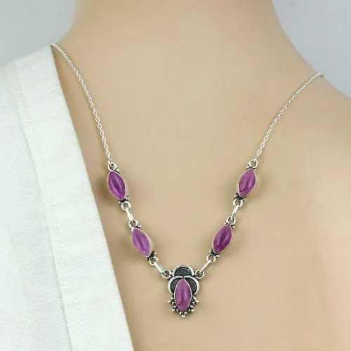 Vista 3 de Marquise Shape Natural Gemstones Necklace - Handmade Vintage Style Bohemian Birthstone Necklace Jewelry - Perfect for Wedding Anniversary & Special