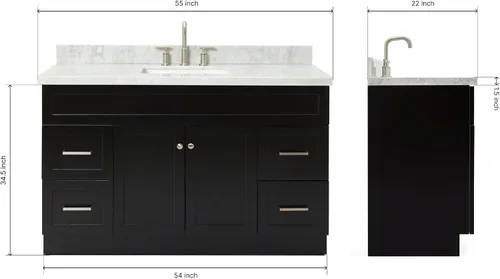 Vista 2 de ARIEL Hamlet - Mueble de baño de 54 pulgadas con fregadero, madera maciza, encimera de mármol italiano de Carrara de 1.5 pulgadas, fregadero
