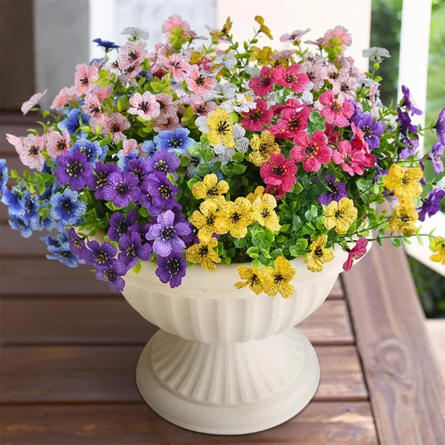 Vista 8 de 16 paquetes de flores artificiales para exteriores, resistentes a los rayos UV, plantas de boj falsas, vegetación sintética para interiores y Mezcla