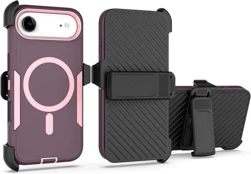 Vista 45 de Funda diseñada para iPhone 16 Pro, magnética, doble protección, resistente y duradera, compatible con MagSafe, clip trasero desmontable, a prueba