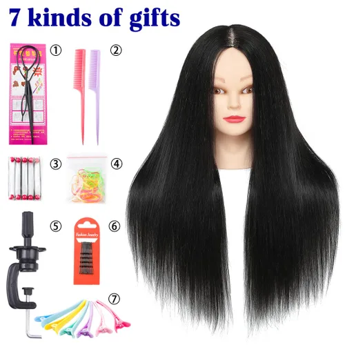 Vista 2 de NAYOO Cabeza de maniquí con cabello y soporte, maniquíes de cabello 60% real para practicar, cabezas de maniquí de cosmetología para práctica
