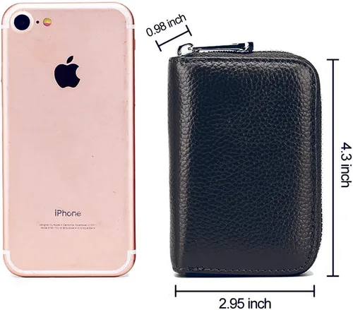 Vista 5 de EASTNIGHTS Cartera de cuero genuino para tarjetas de crédito RFID con cremallera