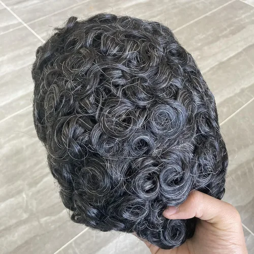 Vista 20 de SIMBEAUTY Cabello humano Remy indio 360 ondulado, 0.394 pulgadas, base de piel de tupé rizado, 10 x 8 pulgadas, para hombres negros con sistema
