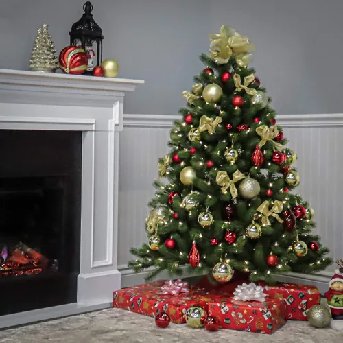 Vista 5 de National Tree (PEDD1–312–100) Douglas Árbol de navidad de tacto casi real con caída posterior y bisagras, 1000 luces claras