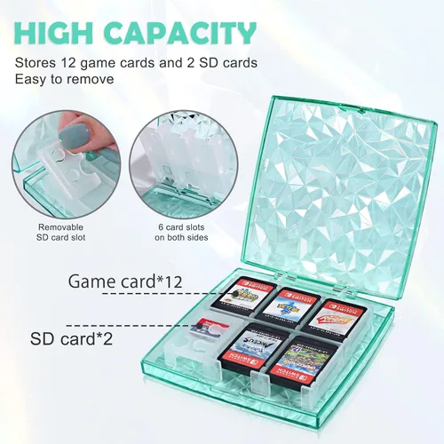 Vista 3 de DLseego Clear Crystal Game Card Case For Regular Switch Lite OLED, 11 Slots Game Cards Holder 2 SD Card Slots, Sparkle Portable Game Card Storage