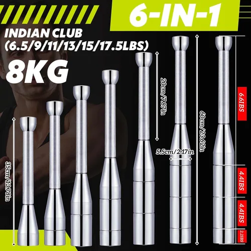 Vista 2 de MorningRo 17. 5 libras ajustable Macebell Indian Club para entrenamiento de fuerza, campana de acero 6 en 1 para entrenamiento de cuerpo completo