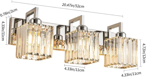 Vista 5 de Grehge n Crystal - Lámpara de pared de cristal con 3 luces, cromada, moderna, de cristal