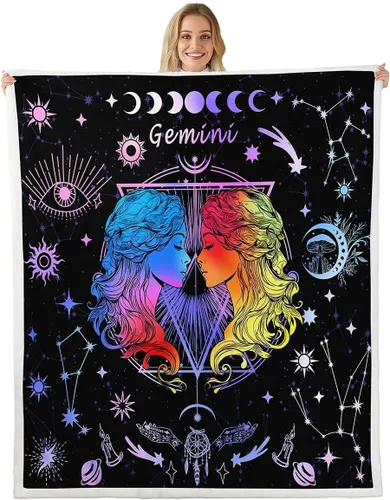 Vista 13 de Manfei Acuario - Manta de astrología trippy para niños y niñas, decoración de habitación de doce constelaciones, manta de forro polar suave