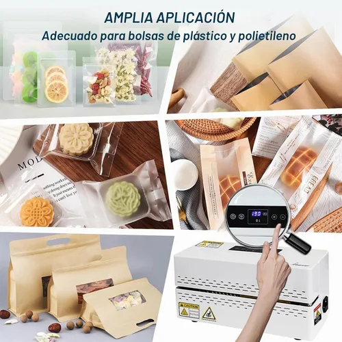 Vista 6 de Phezer Máquina de sellado térmico continuo, sellador automático de bolsas de plástico con control digital de temperatura, sellador térmico de banda