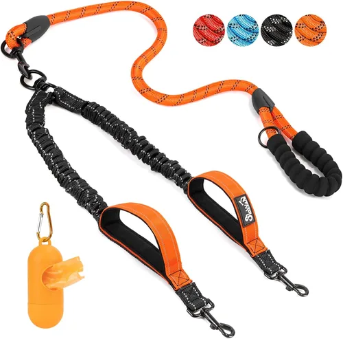 Vista 12 de SlowTon Correa doble para dos perros – Correa para perro sin enredos, correa giratoria de 360° reflectante doble para perro con dos asas acolchadas