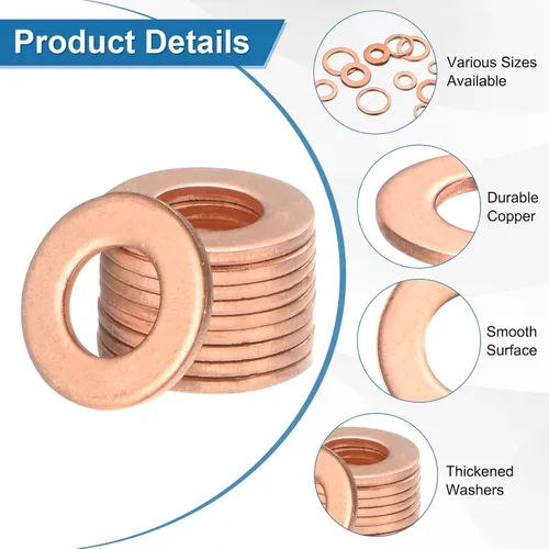 Vista 2 de M METERXITY Paquete de 30 arandelas de cobre, arandelas métricas de sellado de cobre M6x12x1mm para pernos, tornillos, tuercas