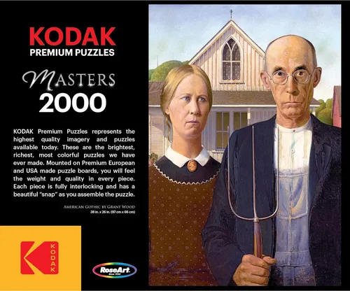 Vista 5 de RoseArt Kodak Premium Masters American Gothic - Rompecabezas de 2000 piezas Grant Wood Piece, 26" x 38" Finished Size, Fully Interlocking Pieces