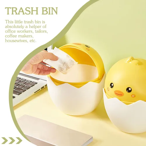 Vista 4 de Gadpiparty Mini basurero de escritorio con tapa: lindo cubo de basura pequeño de dibujos animados para oficina, habitación de los niños, dormitorio