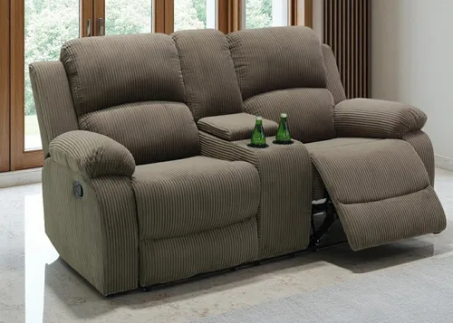 Vista 33 de Juego de Muebles para Sala de Estar, Juego de Sofá Reclinable Manual, Juegos de Sofás Reclinables de Cuero Beige con Mesa Desplegable, Sofá
