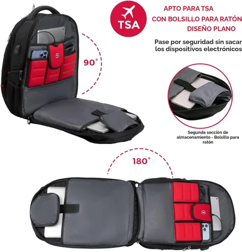 Vista 7 de Swissdigital - Mochila de diseño para viaje para hombres, compatible con TSA, con carga USB, protección RFID, mochila de negocios para laptops