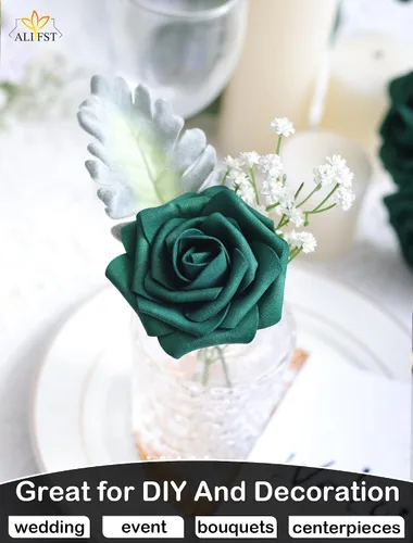 Vista 2 de 25 piezas Flores Artificiales, Rosas de Espuma Artificiales de Tacto Real Decoración Bricolaje para Boda Dama de Honor Ramo Nupcial Centros de Mesa