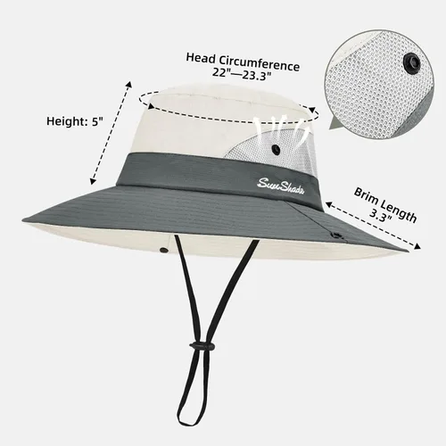 Vista 16 de Rosoz Sombreros de cola de caballo para mujer, protección UV, ala ancha 1 paquete-negro