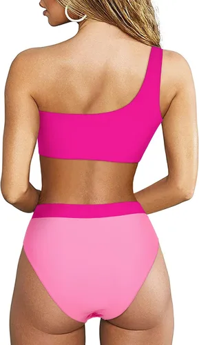 Vista 15 de MOOSLOVER Traje de baño de dos piezas con corte alto y cintura alta para mujer