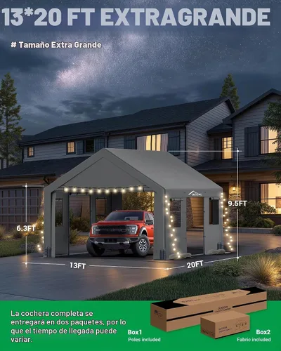 Vista 6 de ACEPIC - Cochera resistente mejorada de 13 x 20 pulgadas, garaje portátil para conducir Features Roll-up Windows & Doors, Portable Garage with UV