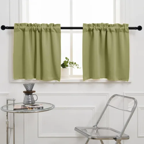 Vista 22 de Pickluc Cortina opaca de cocina de 20 pulgadas de largo, con bolsillo para barra, cortinas para ventanas pequeñas en sala de estar, sótano Beige