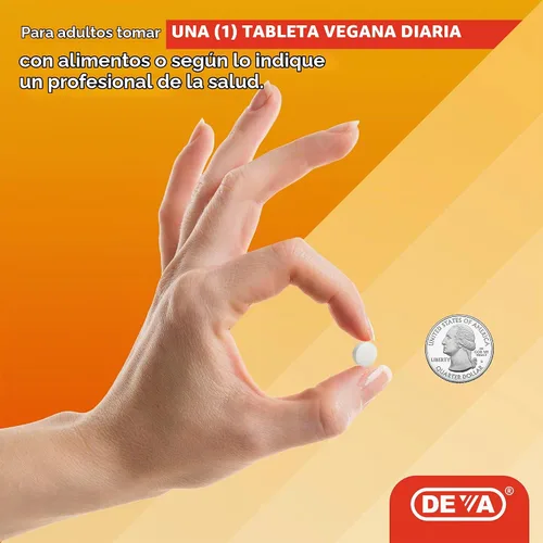 Vista 5 de DEVA Vitamina D2 vegana 800 UI, suplemento de ergocalciferol sin ingredientes animales, 90 tabletas, 1 paquete