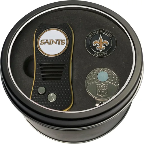 Vista 13 de Team Golf Set de regalo NFL Herramienta de divot de hoja conmutadora, clip de tapa y 2 marcadores de bola de esmalte de doble cara, diseño Multi