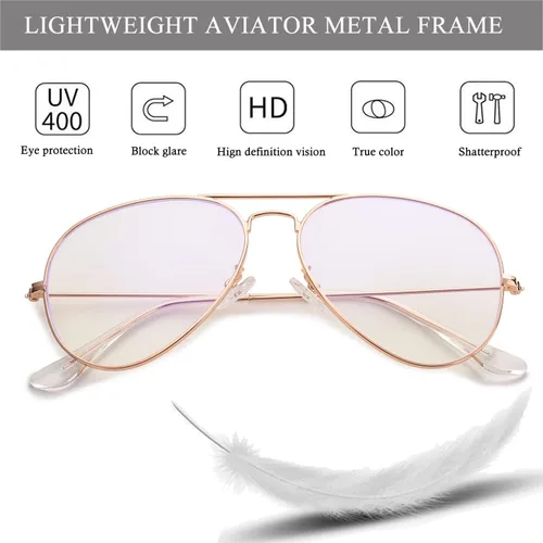 Vista 5 de HJSTES Lentes transparentes de aviador, luz azul, para mujeres y hombres, montura piloto clásica, sin receta