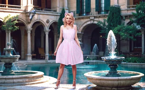 Vista 6 de Vowdicua Vestido rosa para disfraz de película, cosplay, a cuadros, vestidos casuales de verano para mujeres y niños, talla L