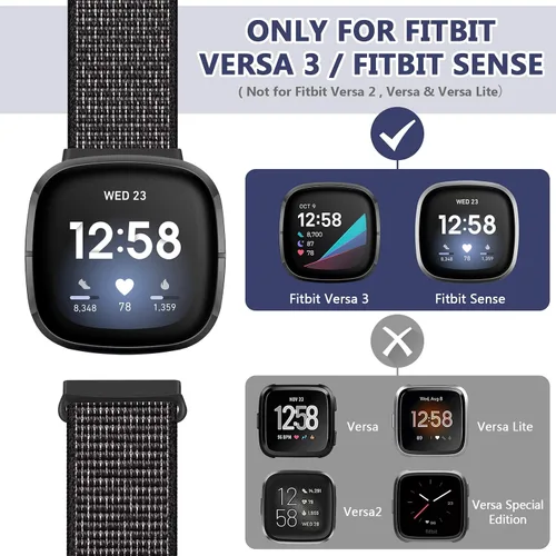 Vista 4 de Correas de nailon compatibles con Fitbit Versa 4/Sense 2/Versa 3/Fitbit Sense, correa de repuesto ajustable deportiva suave transpirable