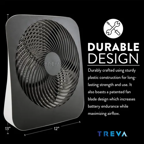 Vista 2 de Treva Ventilador portátil de 10 pulgadas, alimentado por batería y/o adaptador de CA - Ventilador de escritorio con circulación de aire con 2