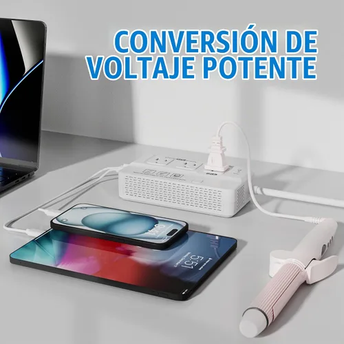 Vista 5 de Convertidor de voltaje de viaje de 220 V a 110 V: Adaptador de enchufe de corriente universal internacional de EE. UU. a Europa - Transformador