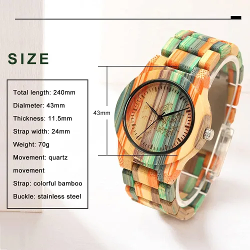 Vista 4 de Tiong Brand Wooden Watches Mens with Handmade Colorful Bamboo Wood Watch Analog Date Quartz Wooden Watch for Men