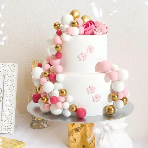 Vista 8 de ASTARON 52 piezas de decoración de pastel de bolas, mini globos, bolas de espuma, palitos de espuma, para decoración de tartas, bolas de decoración