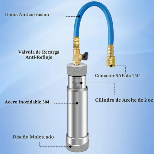 Vista 2 de Inyector de tinte de CA con válvula de cierre, inyector de aceite de CA para R1234yf R134a R410a, inyector de tinte 1234yf con función de prevención