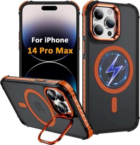 Vista 17 de Funda KETGII para iPhone 13, para iPhone 14, compatible con MagSafe, carga inalámbrica, resistente, a prueba de golpes, pata ajustable, delgada