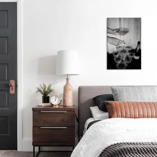 Vista 8 de Lienzo de pared en blanco y negro, cuadros modernos con copas de champán, decoración de habitación femenina, retro, vino y alcohol, imágenes