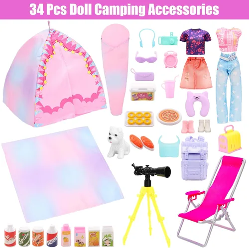 Vista 9 de 34 Pcs 11.5 Inch Doll Camping Tent Set-Sleeping Bag Backpack Accessories