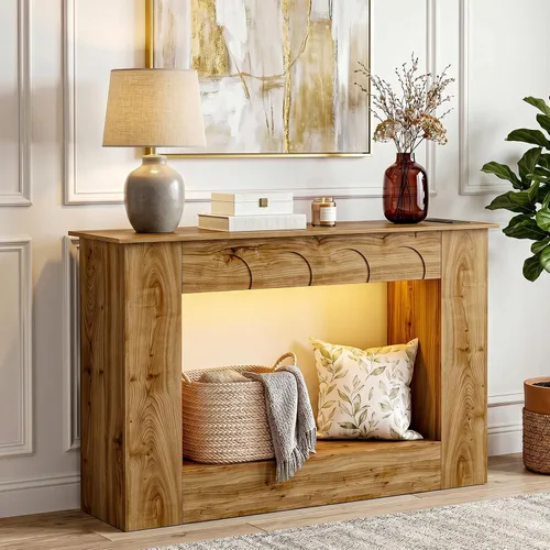 Vista 9 de Unikito 43.3" Farmhouse Entryway Table, Console Table with Open Storage Black