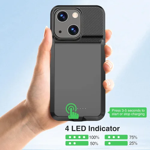 Vista 7 de GIN FOXI Funda de batería para iPhone 13/13 Pro/14/14 Pro, estuche de carga real de 7000 mAh, cubierta de cargador recargable, protección