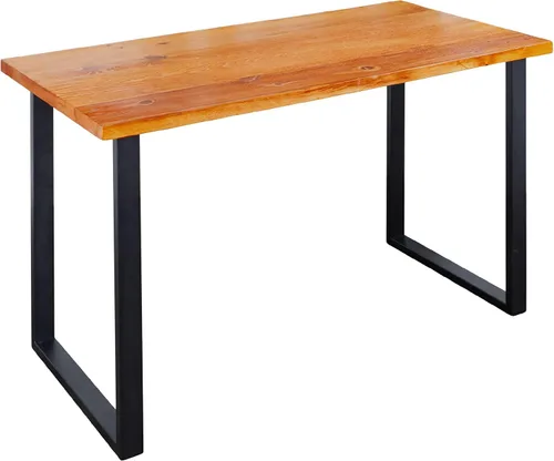Vista 10 de PIPE DECOR Boulder - Kit de escritorio rústico de madera maciza negra de 48 pulgadas con (2) patas cuadradas de metal negro mate de 28 pulgadas