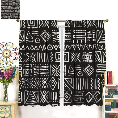 Vista 4 de BAEKJIN Cortinas opacas africanas, color blanco y negro, abstracto, geométrico, africano, tribal, escritura, étnico, para hombres, niños