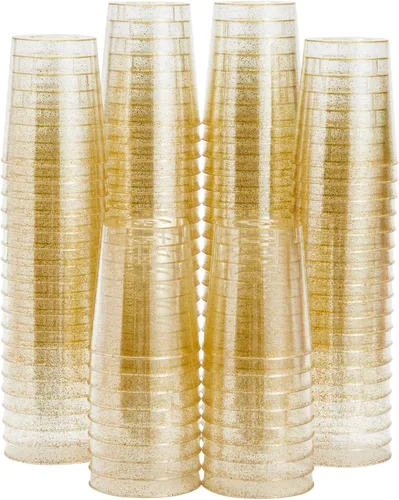 Vista 9 de Juvale Vasos de chupito – Plástico con purpurina dorada de 2 onzas, 100 unidades – Vasos de chupito de plástico desechables y vasos de disparo