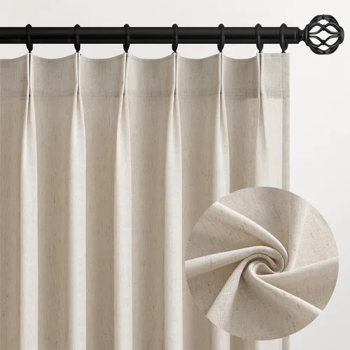 Vista 39 de Topfinel 2 paneles de cortinas plisadas de lino beige y blanco de 63 pulgadas de largo, para dormitorio y sala de estar, cortinas semitransparentes